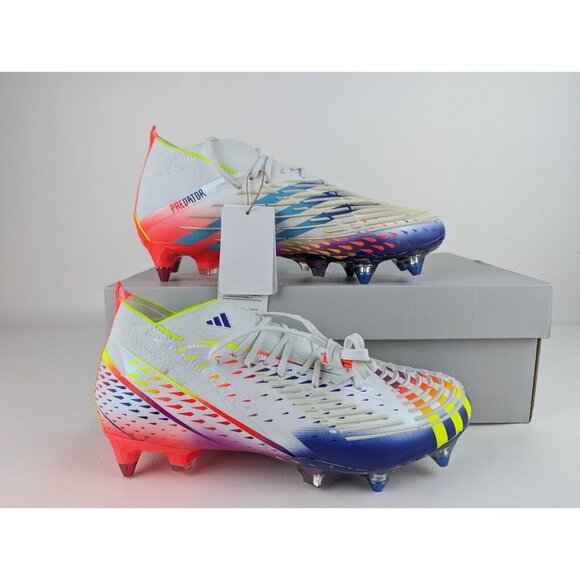 Adidas Predator Edge.1 SG White Yellow Blue Cleats Mens Size 7 Women’s 8 NEW - Picture 1 of 8